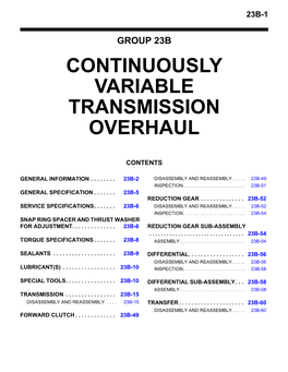 Continuously Variable Transmission Overhaul