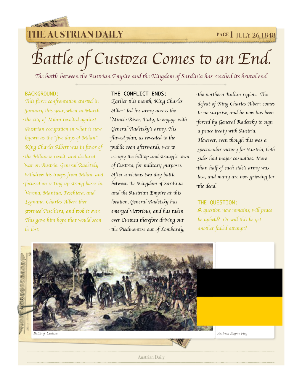 Battle of Custoza Newspaper