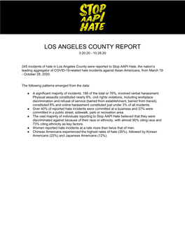 Los Angeles County Report 3.20.20 - 10.28.20