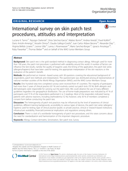 International Survey on Skin Patch Test Procedures, Attitudes and Interpretation Luciana K