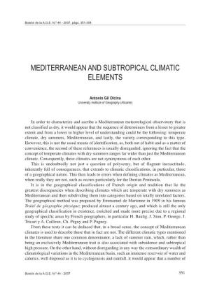 Mediterranean and Subtropical Climatic Elements