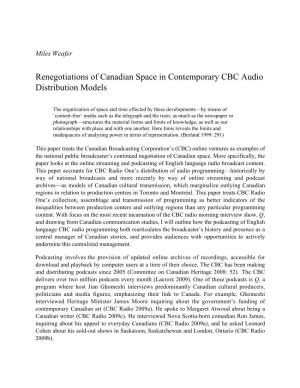 Renegotiations of Canadian Space in Contemporary CBC Audio Distribution Models