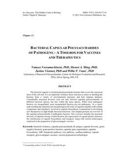 Bacterial Capsular Polysaccharides of Pathogens – a Toolbox for Vaccines and Therapeutics