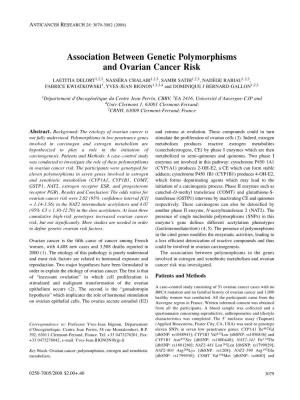 Association Between Genetic Polymorphisms and Ovarian Cancer Risk