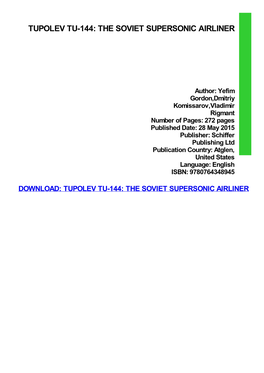 PDF Download Tupolev TU-144: the Soviet Supersonic Airliner Kindle