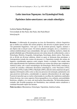 Latin American Toponyms: an Etymological Study Topônimos