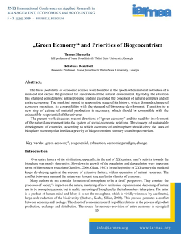 Green Economy“ and Priorities of Biogeocentrism