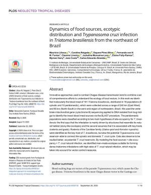 Dynamics of Food Sources, Ecotypic Distribution and Trypanosoma Cruzi Infection in Triatoma Brasiliensis from the Northeast of Brazil