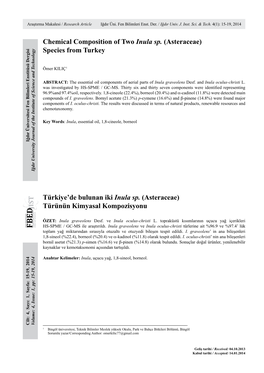 Chemical Composition of Two Inula Sp. (Asteraceae) Species from Turkey