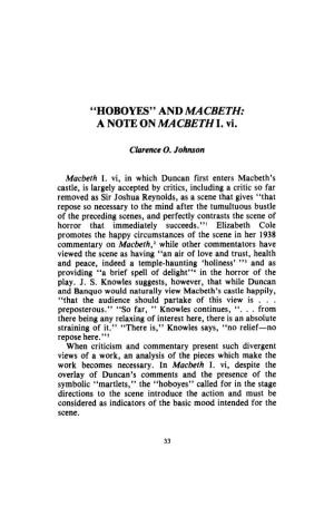 "HOBOYES" and MACBETH: a NOTE on MACBETH I. Vi