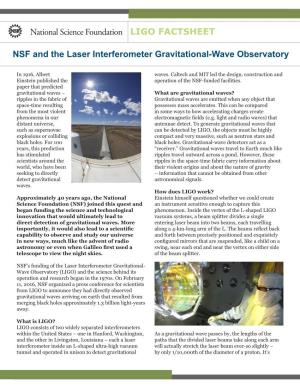 National Science Foundation LIGO FACTSHEET NSF and the Laser