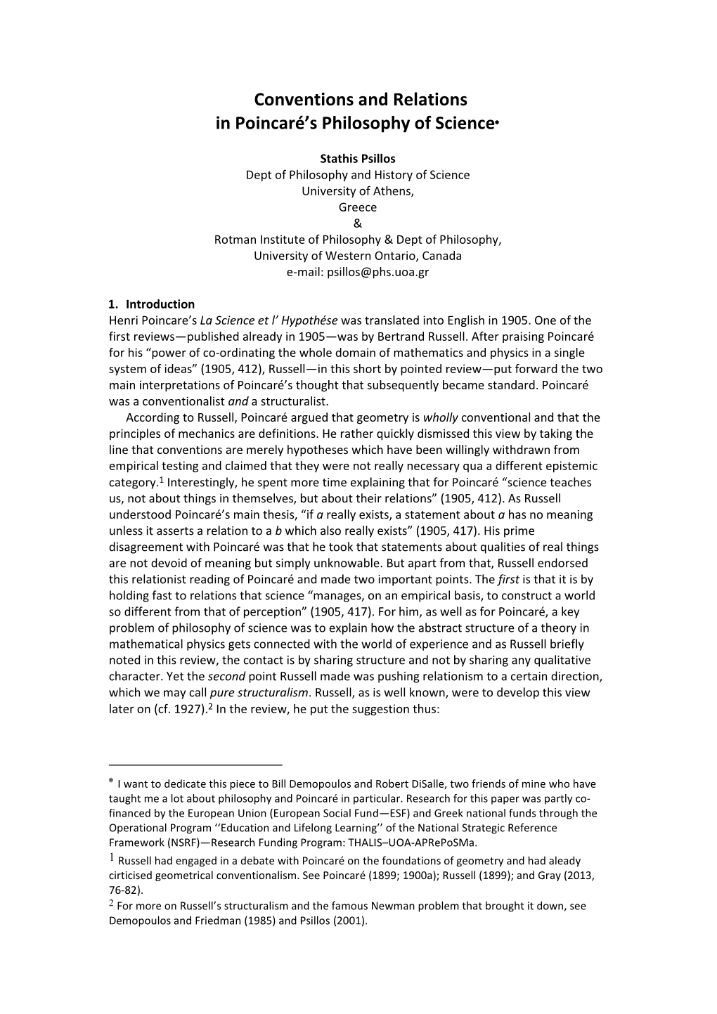 Poincare Conventions Relations