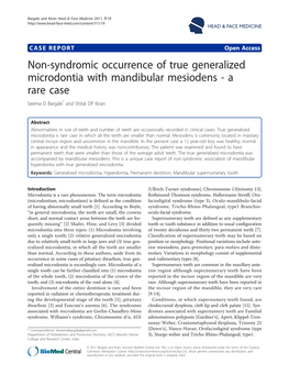 Non-Syndromic Occurrence of True Generalized Microdontia with Mandibular Mesiodens - a Rare Case Seema D Bargale* and Shital DP Kiran