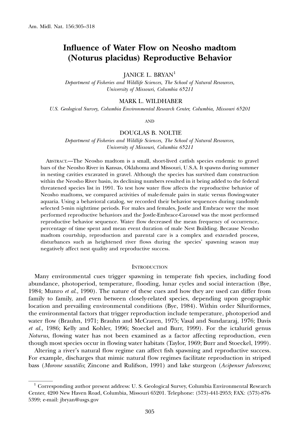 Influence of Water Flow on Neosho Madtom