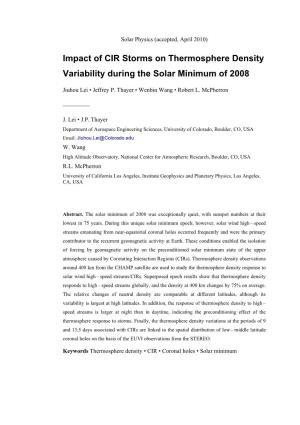 Impact of CIR Storms on Thermosphere Density Variability During the Solar Minimum of 2008