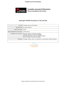 Hydrogen Sulfide Formation in Oil and Gas