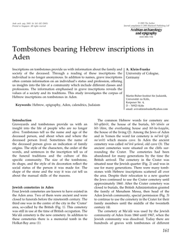 Tombstones Bearing Hebrew Inscriptions in Aden