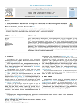 A Comprehensive Review on Biological Activities and Toxicology of Crocetin