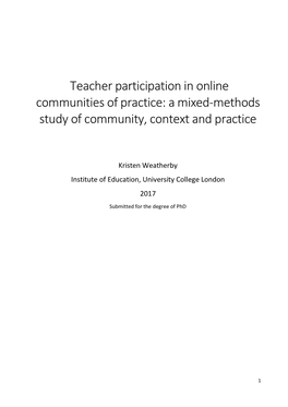 Teacher Participation in Online Communities of Practice: a Mixed-Methods Study of Community, Context and Practice
