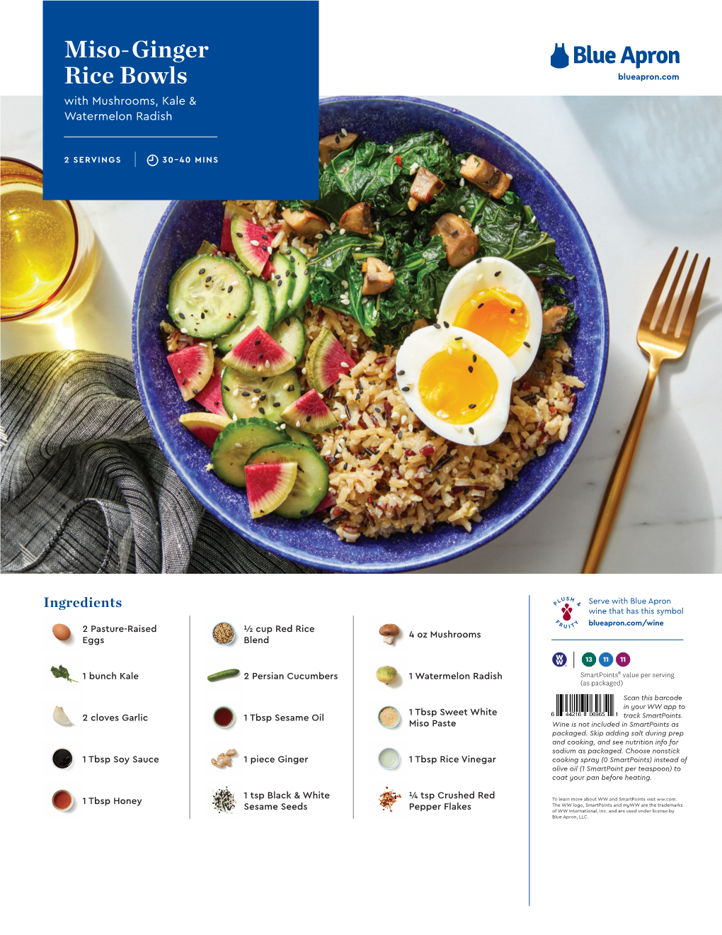 Miso-Ginger Rice Bowls Blueapron.Com with Mushrooms, Kale & Watermelon Radish