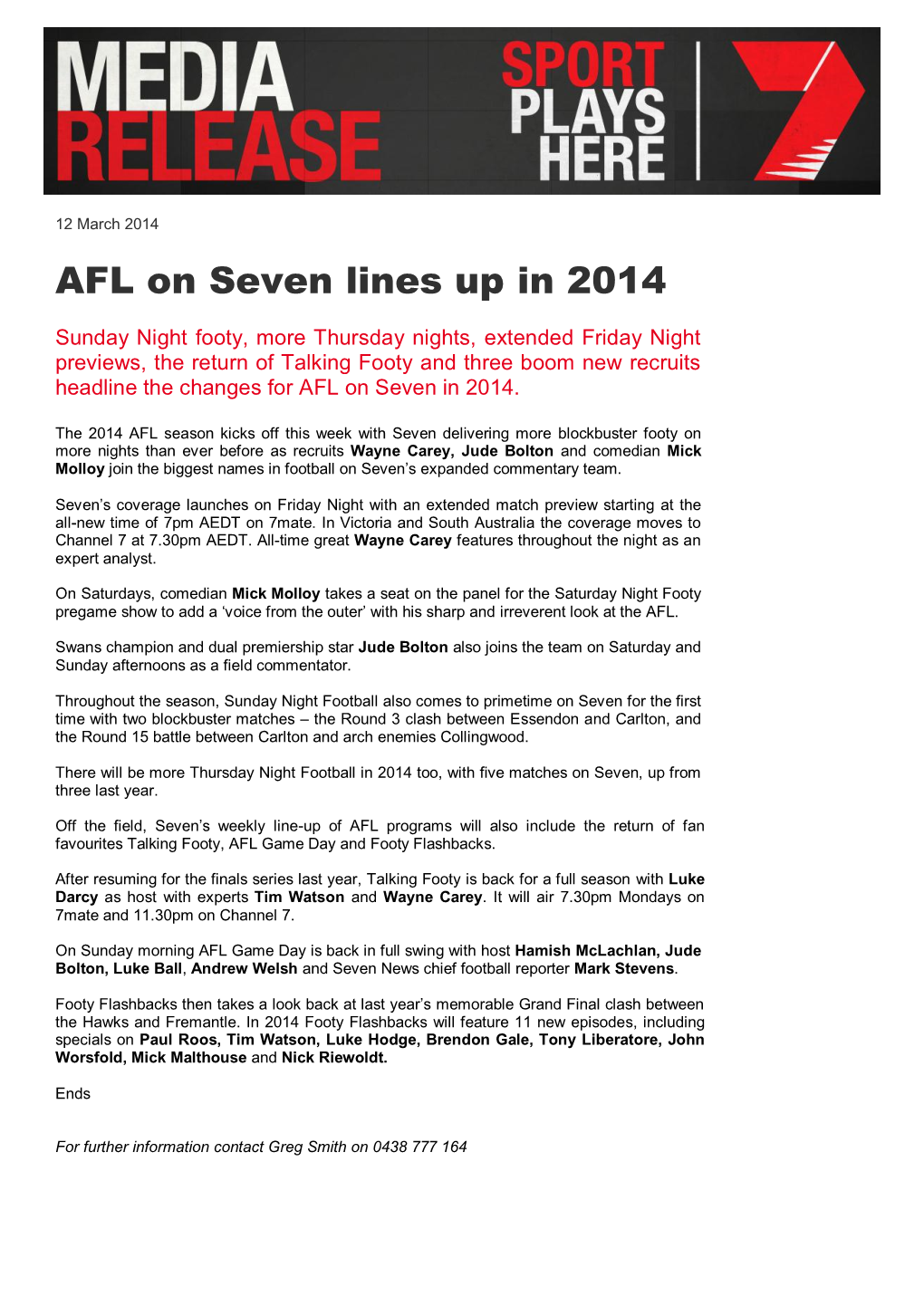 AFL on Seven Lines up in 2014