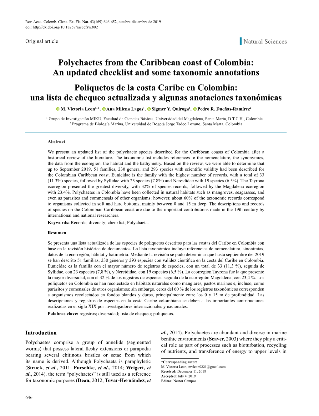 Polychaetes from the Caribbean Coast of Colombia: an Updated Checklist