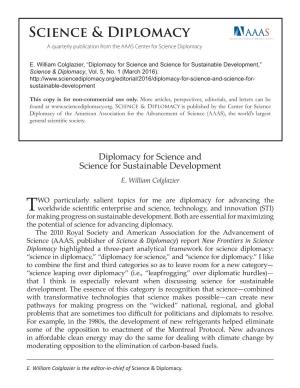 Diplomacy for Science and Science for Sustainable Development,” Science & Diplomacy, Vol
