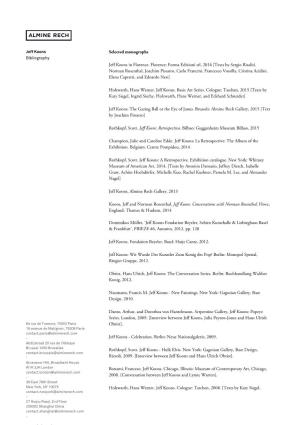 Jeff Koons Selected Monographs Bibliography Jeff Koons in Florence