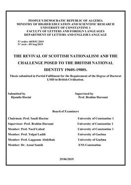 The Revival of Scottish Nationalism and the Challenge Posed to the British National Identity 1960S-1980S