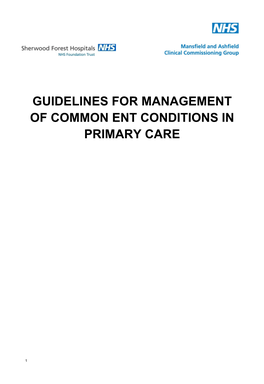 Guidelines for Management of Common Ent Conditions in Primary Care