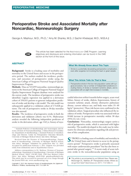 Perioperative Stroke and Associated Mortality After Noncardiac, Nonneurologic Surgery