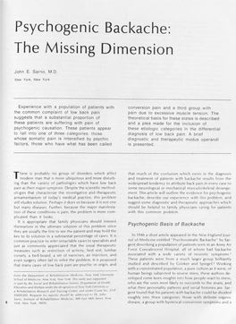 Psychogenic Backache: the Missing Dimension