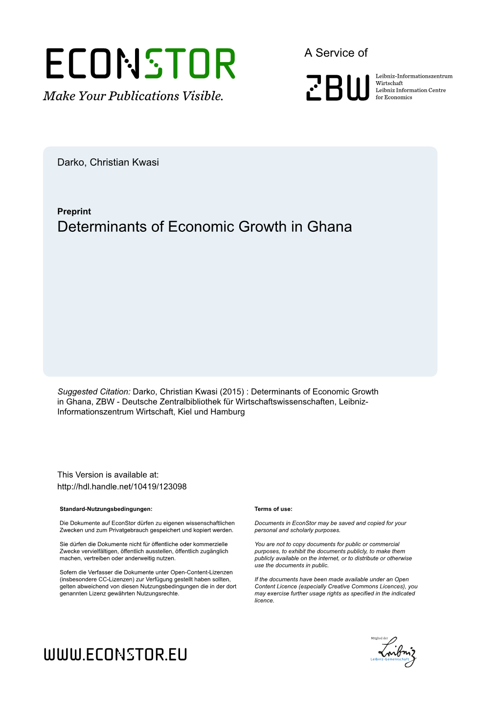 Determinants of Economic Growth in Ghana