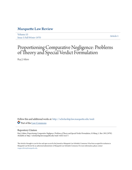 Proportioning Comparative Negligence: Problems of Theory and Special Verdict Formulation Ray J