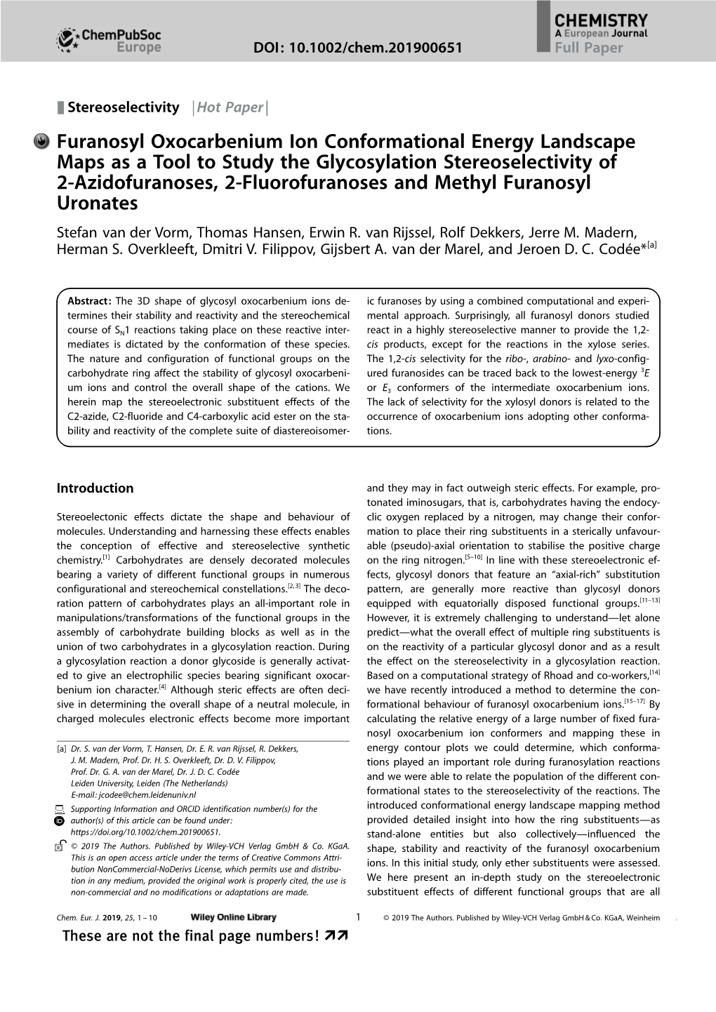 Furanosyl Oxocarbenium Ion Conformational Energy Landscape