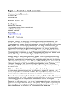 Report of a Preservation Needs Assessment Executive Summary