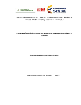 Convenio Interadministrativo No. 271 De 2015 Suscrito Entre La Nación – Ministerio De Comercio, Industria Y Turismo Y Artesanías De Colombia, S.A
