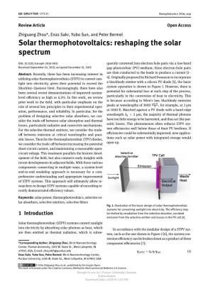 Solar Thermophotovoltaics: Reshaping the Solar Spectrum
