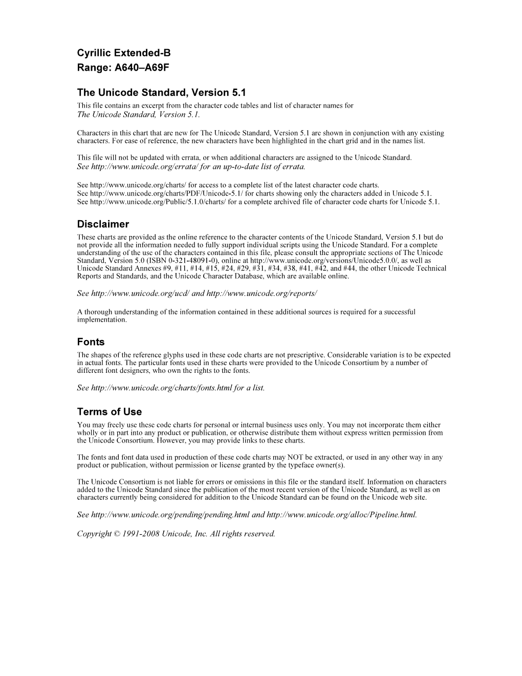 The Unicode Standard 5.1 Code Charts