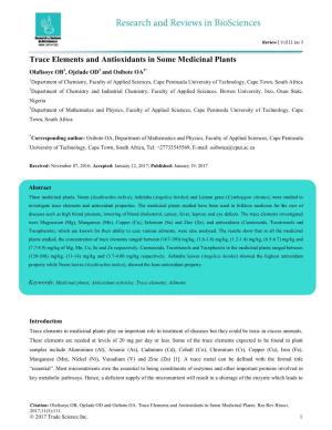 Trace Elements and Antioxidants in Some Medicinal Plants