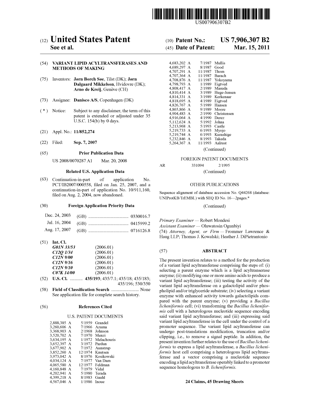 (12) United States Patent (10) Patent No.: US 7,906,307 B2 S0e Et Al