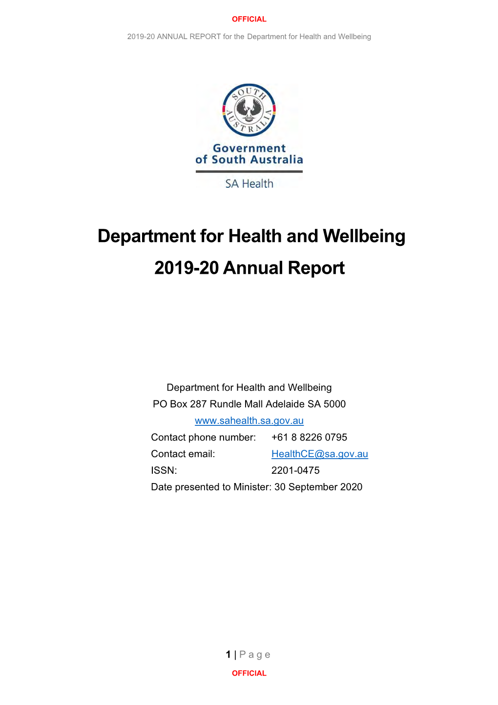 Department for Health and Wellbeing 2019-20 Annual Report