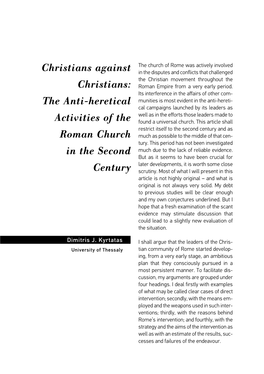 The Anti-Heretical Activities of the Roman Church in the Second Century