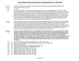 Boyce Maternity Home (Buchanan, Michigan) Records, 1932-1950
