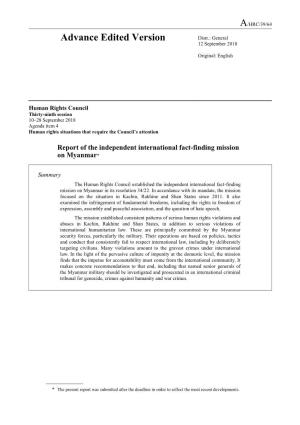 Report of Independent International Fact-Finding Mission on Myanmar