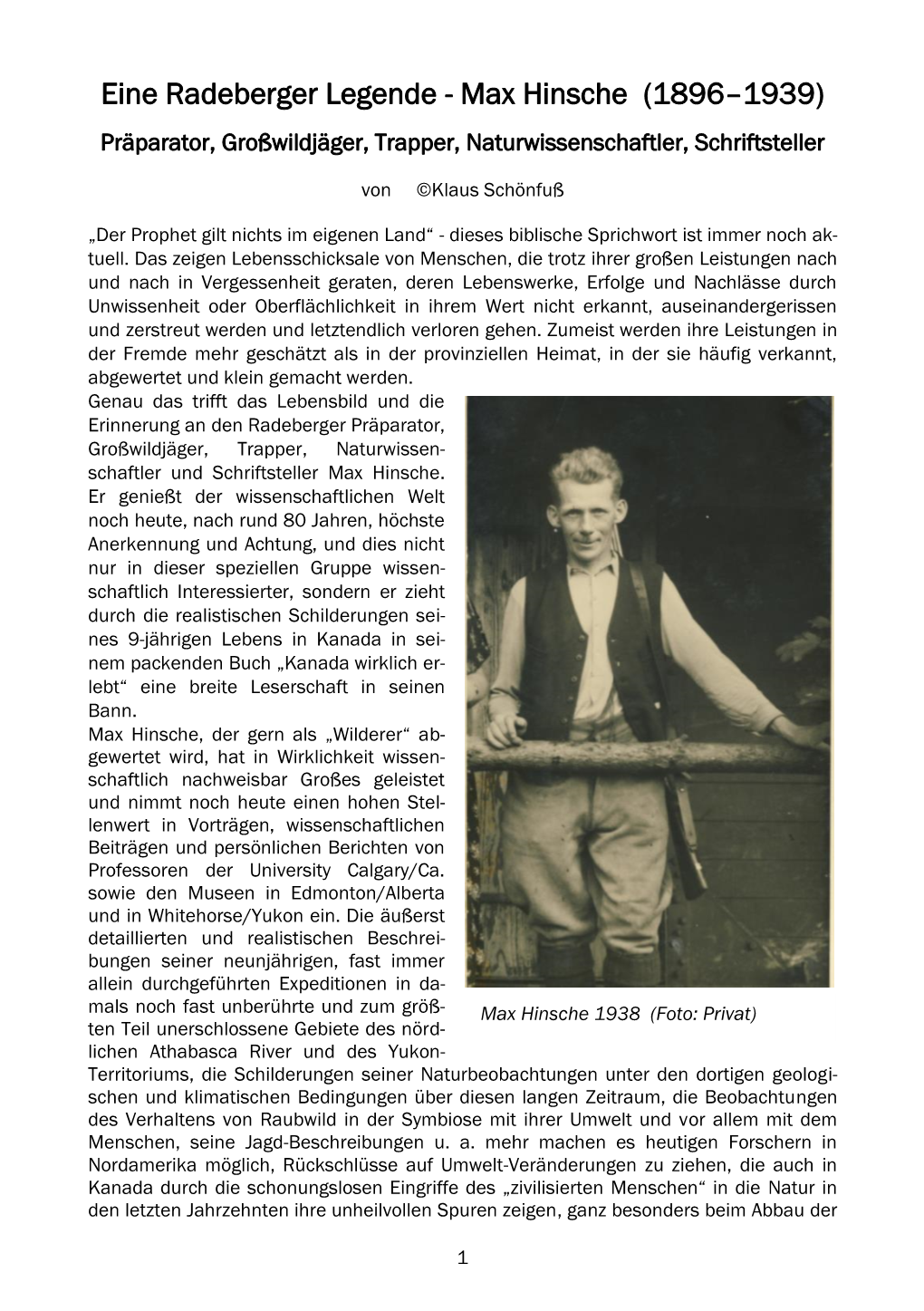 Eine Radeberger Legende - Max Hinsche (1896–1939) Präparator, Großwildjäger, Trapper, Naturwissenschaftler, Schriftsteller