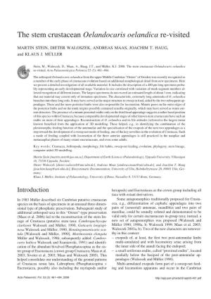 The Stem Crustacean Oelandocaris Oelandica Re−Visited