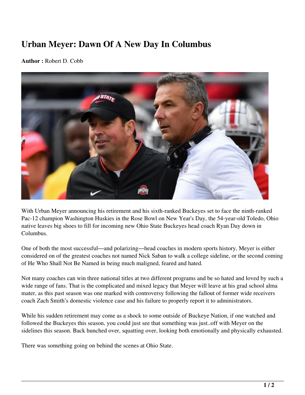 Urban Meyer: Dawn of a New Day in Columbus