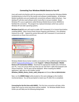 Connecting Your Windows Mobile Device to Your PC