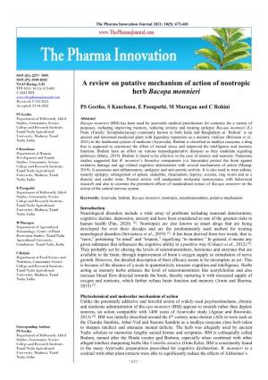 A Review on Putative Mechanism of Action of Nootropic Herb Bacopa